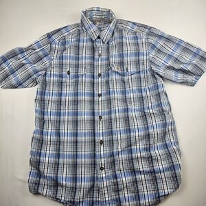 Carhartt Force Men's Medium Plaid Short Sleeve Button Down Shirt Blue and White